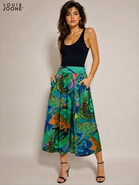 LOUIS JOONE VTG 80's Japanese PRINTED Culottes WIDE LEG Sz 9 WOMENS PANTS #CB3